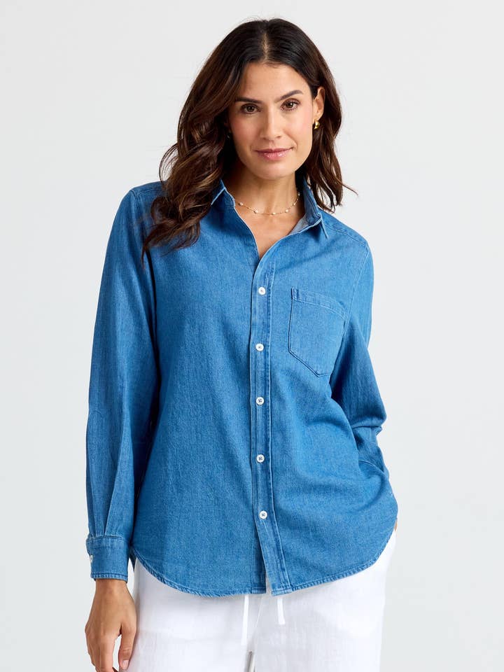 Classic Denim Button Up for wholesale by Pura Cashmere
