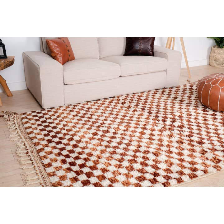 Moroccan Woven Treasures – Engroshandel Løst tæppe – Marokkansk brun Ternet tæppe, Blød uld Stort tæppe2