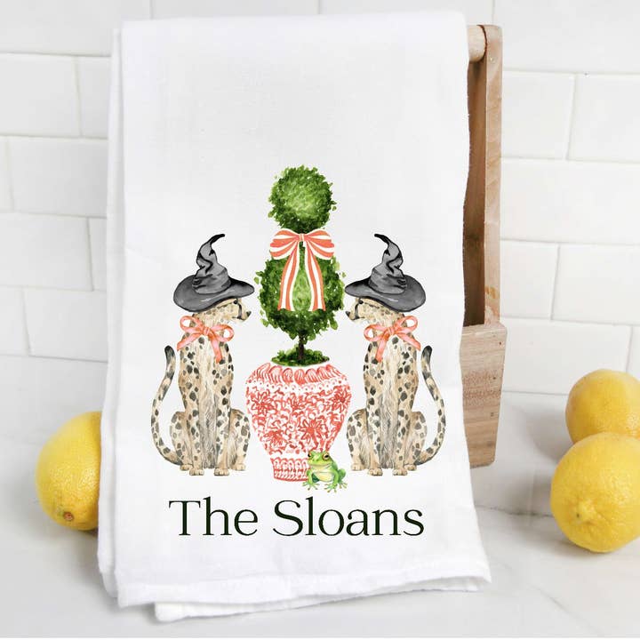 Personalized Chinoiserie Halloween Ginger Jar Tea Towel for wholesale by The Preppy Pineapple Home