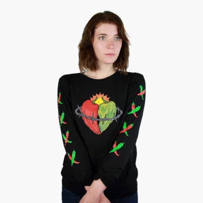 Sacred Chile Heart – Noir Unisexe Manches Longues pour la vente par Metal the Brand