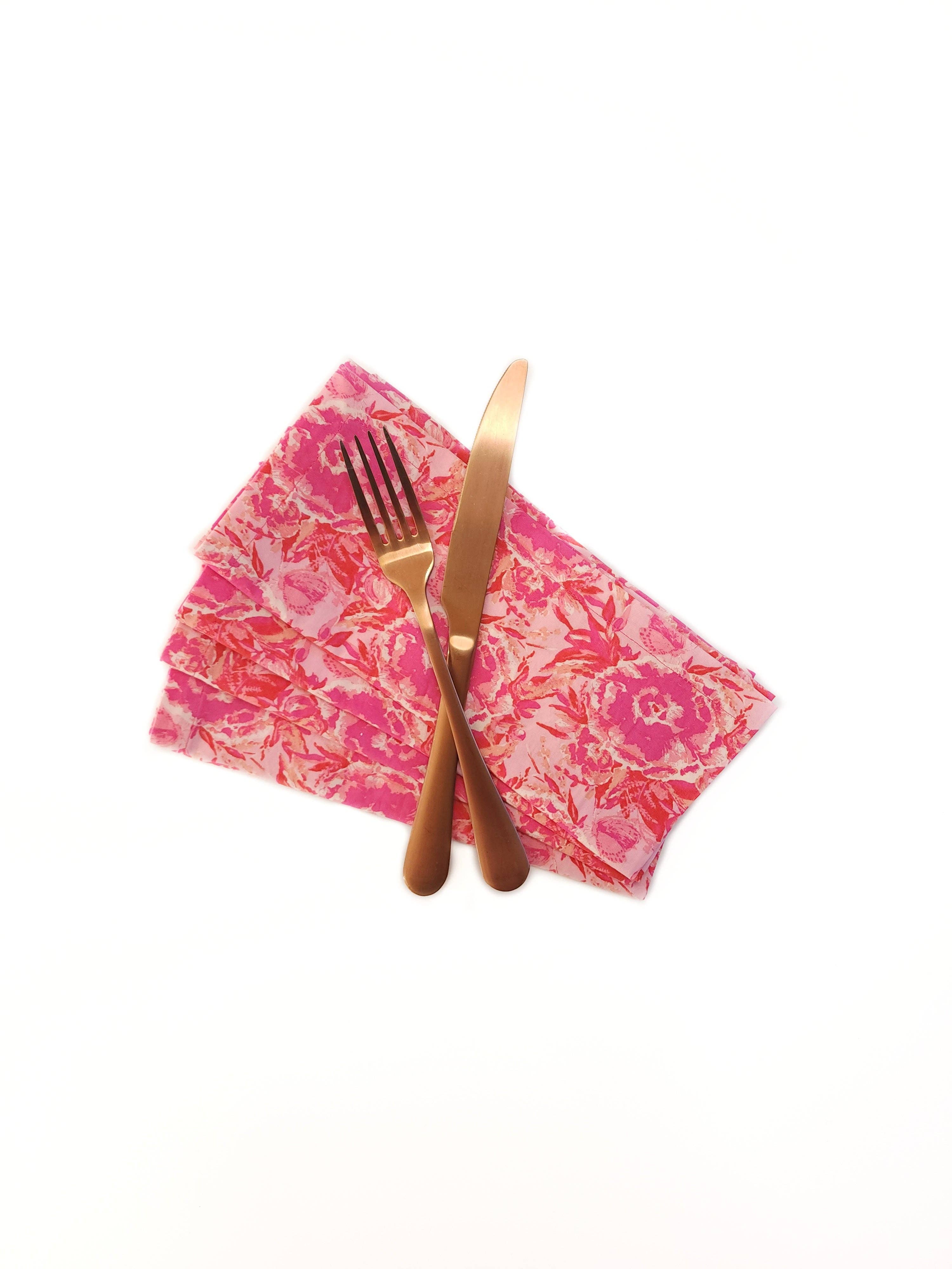 90 West Linen Co. - Wholesale Dinner & Cloth Napkin - Maximalist Pink Floral Cloth Napkins, Set of 41