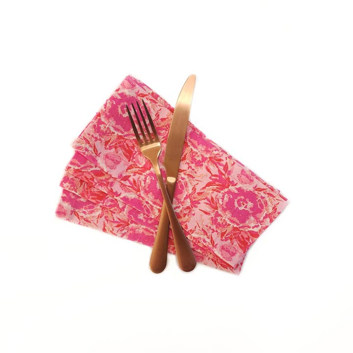 90 West Linen Co. - Wholesale Dinner & Cloth Napkin - Maximalist Pink Floral Cloth Napkins, Set of 41