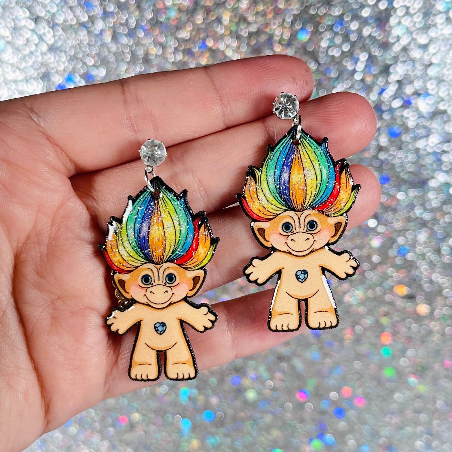 Sea Pixie Designs - Wholesale Dangle Earrings -  Troll Rainbow Holographic Glitter Dangle Earrings1