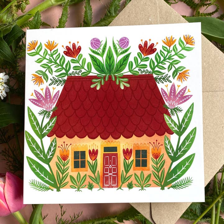 Little Flower House Greeting Card for wholesale by Samantha Dolan