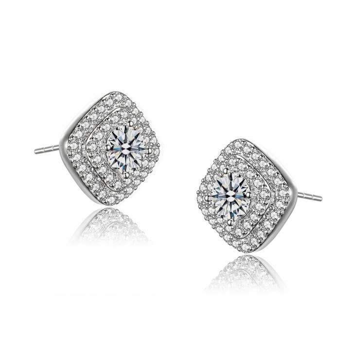 CZ Pave oorknopjes met vierkante vorm - gerhodineerd voor wholesale door Rachel Glauber