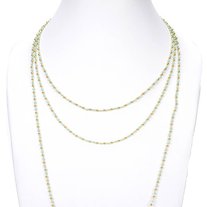 Beads Creation - Wholesale Beads - Gold Filled Turquoise Seed Bead Chain by Foot, CH0464