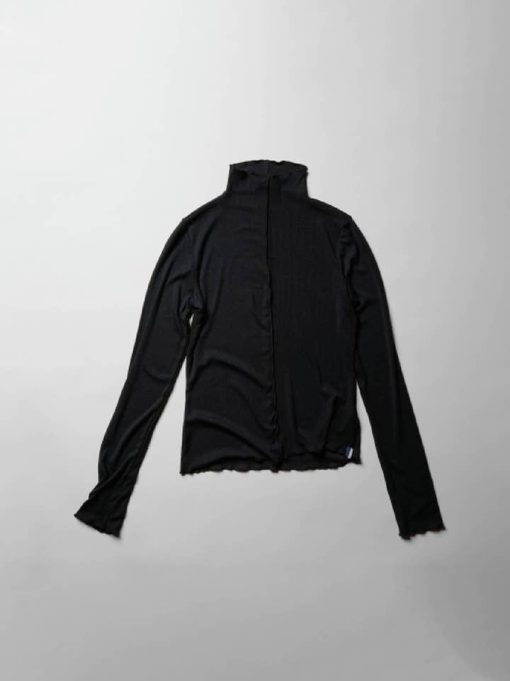Fine 2X1 Rib Long Sleeve Mock Neck in Black for wholesale by Stateside