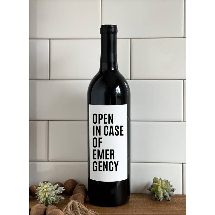 Making More - Wholesale Gift Tag Label - Open In Case Of Emergency Funny, Snarky, Wine Bottle Label