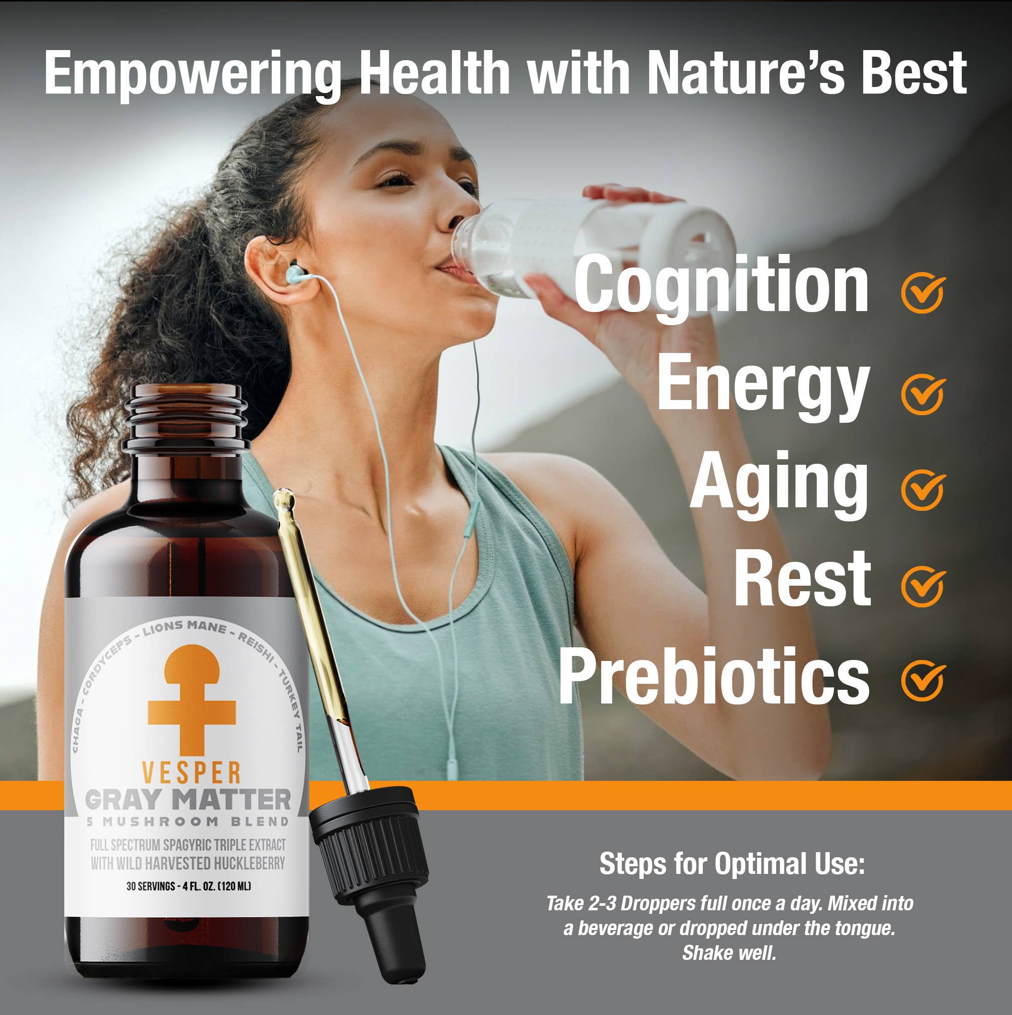 Vesper Mushrooms - Wholesale Tincture - Gray Matter 5 Mushroom Blend - Spagyric  (4oz./120ML)1