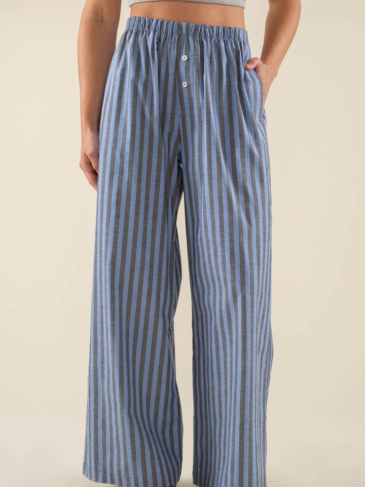 Blue Grey Rio Striped Boxer Pants - Plus Size for wholesale on Faire