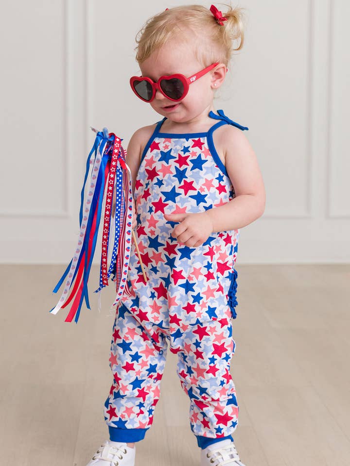 RuffleButts + RuggedButts - Vendita all'ingrosso Pagliaccetto - Bambini - Pagliaccetto a Tutta Lunghezza con Cravatta e Stelle per Bambine4