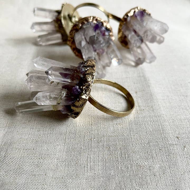 The Tangerine Store - Wholesale Napkin ring - Set of 4 Chunky Clear Quartz Crystal Agate Napkin Rings2