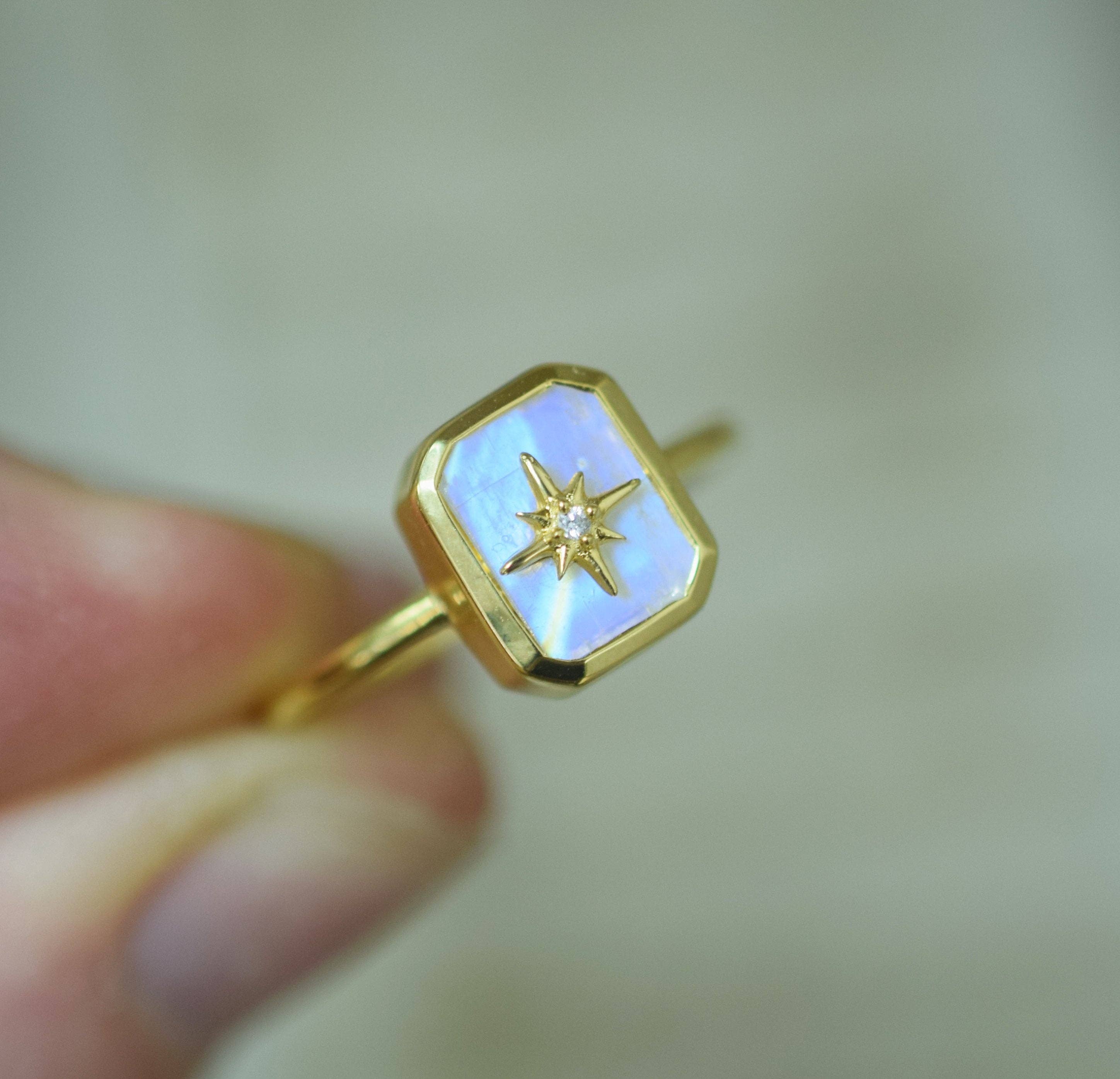 La Kaiser - Wholesale Single Stone/Solitaire Ring - Rainbow Moonstone & Diamond Wish Upon A Star Ring1