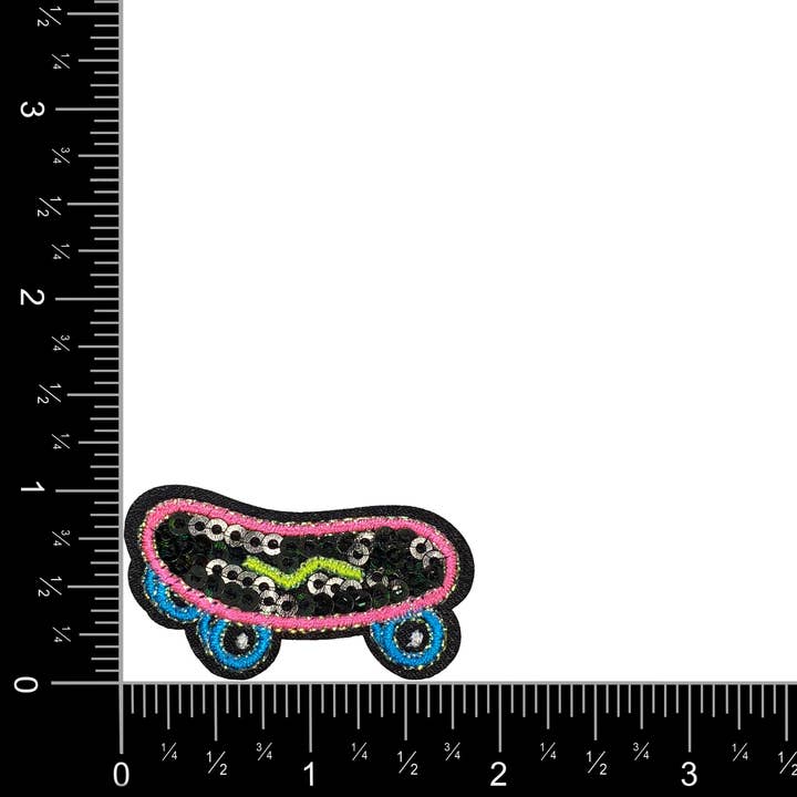 Wholesale Applique - Wholesale Patch - Skateboard with Black Sequins Embroidered Iron on Patch1