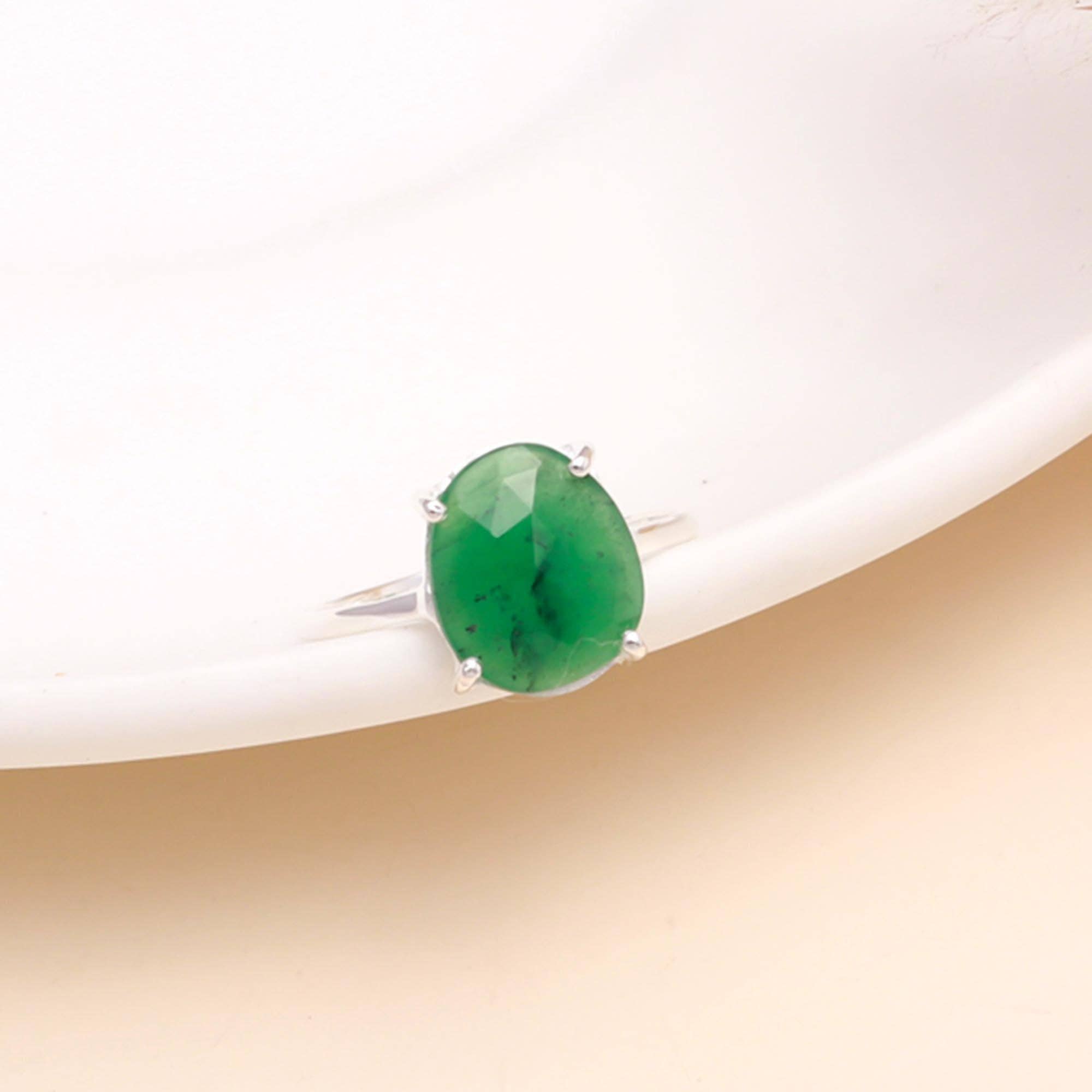 AG 925 JEWELLERY - Wholesale Cocktail/Statement Ring - 925 Sterling Silver Cushion-Cut Green Jade Ring0