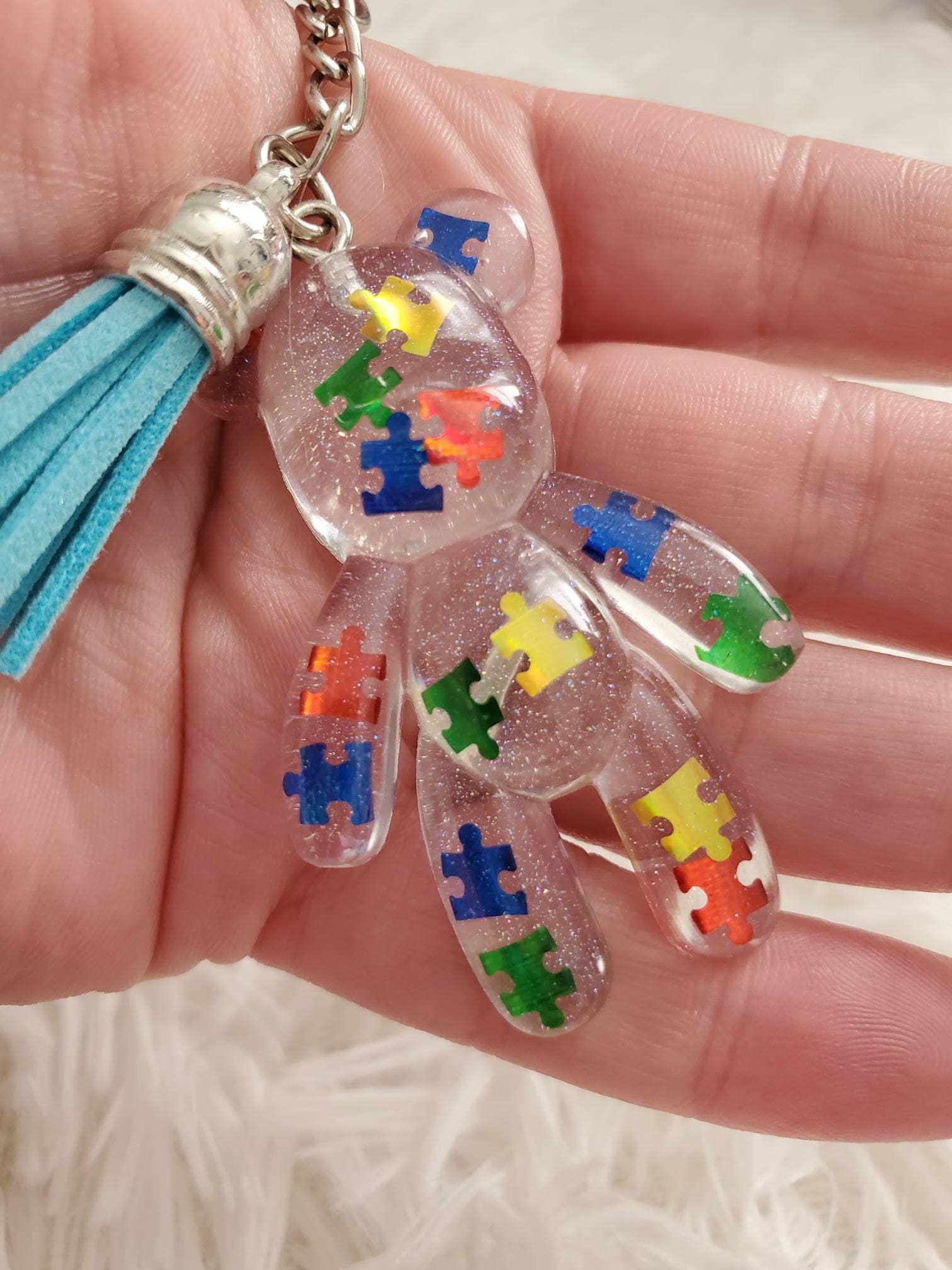 Tots And Tumblers Art – wholesale Keychain – Women's – Autism Awareness Resin Bear Keychain1