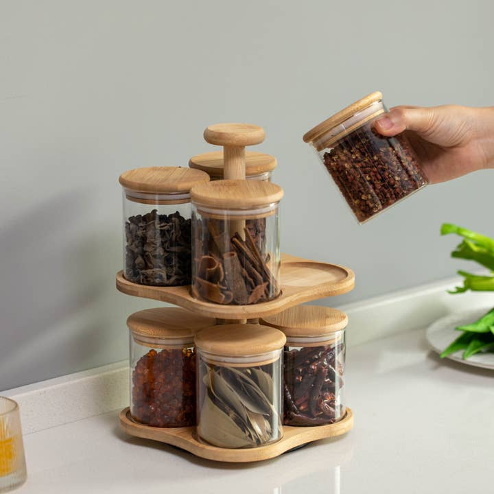 Quickway Imports – wholesale Spice rack – Basicwise Minimalist Two-Tier Bamboo Lazy Susan Turntable3