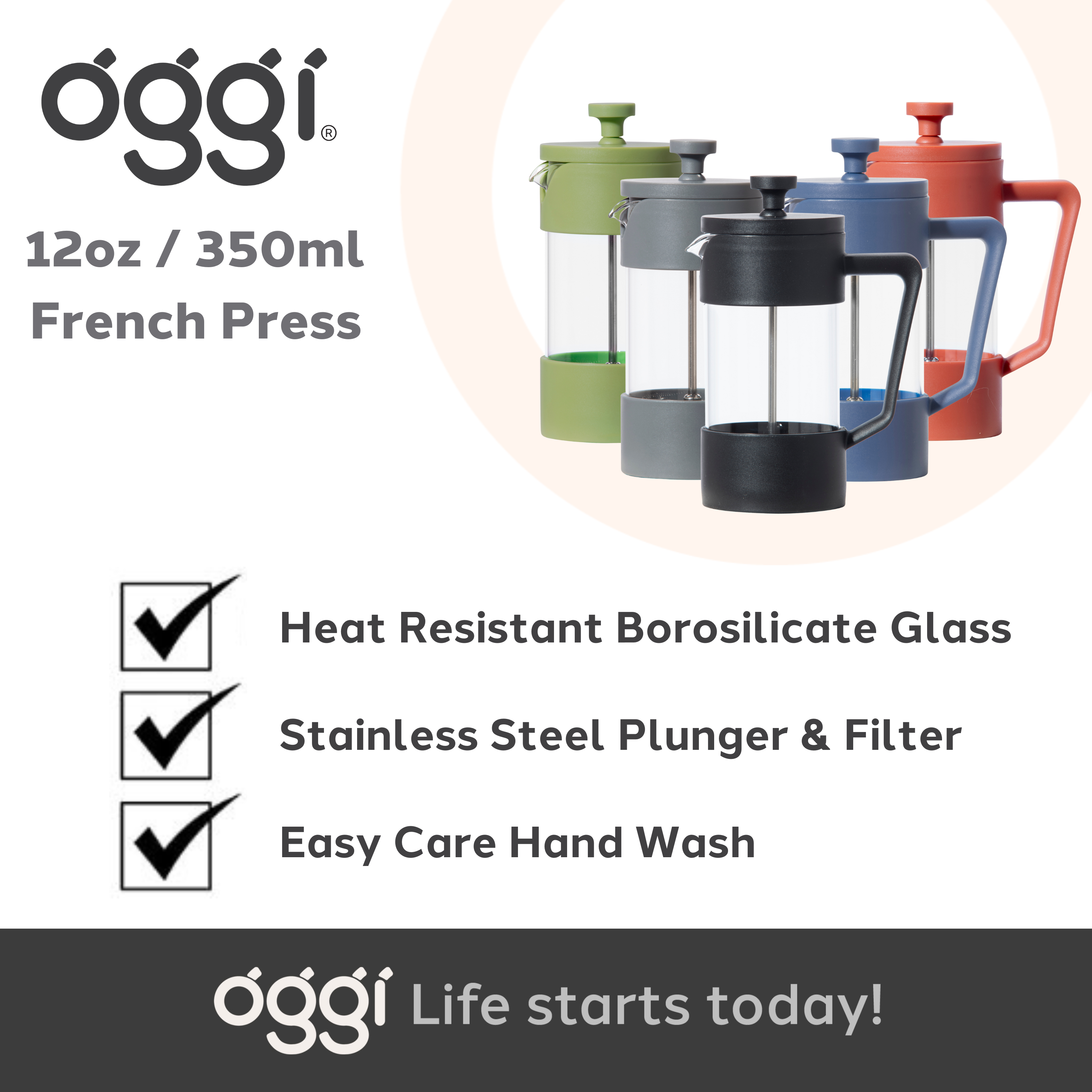 Oggi - Vendita all'ingrosso Caffettiere French press - Caffettiera a stantuffo 3 tazze (350 ml, 12 oz) Rossa6