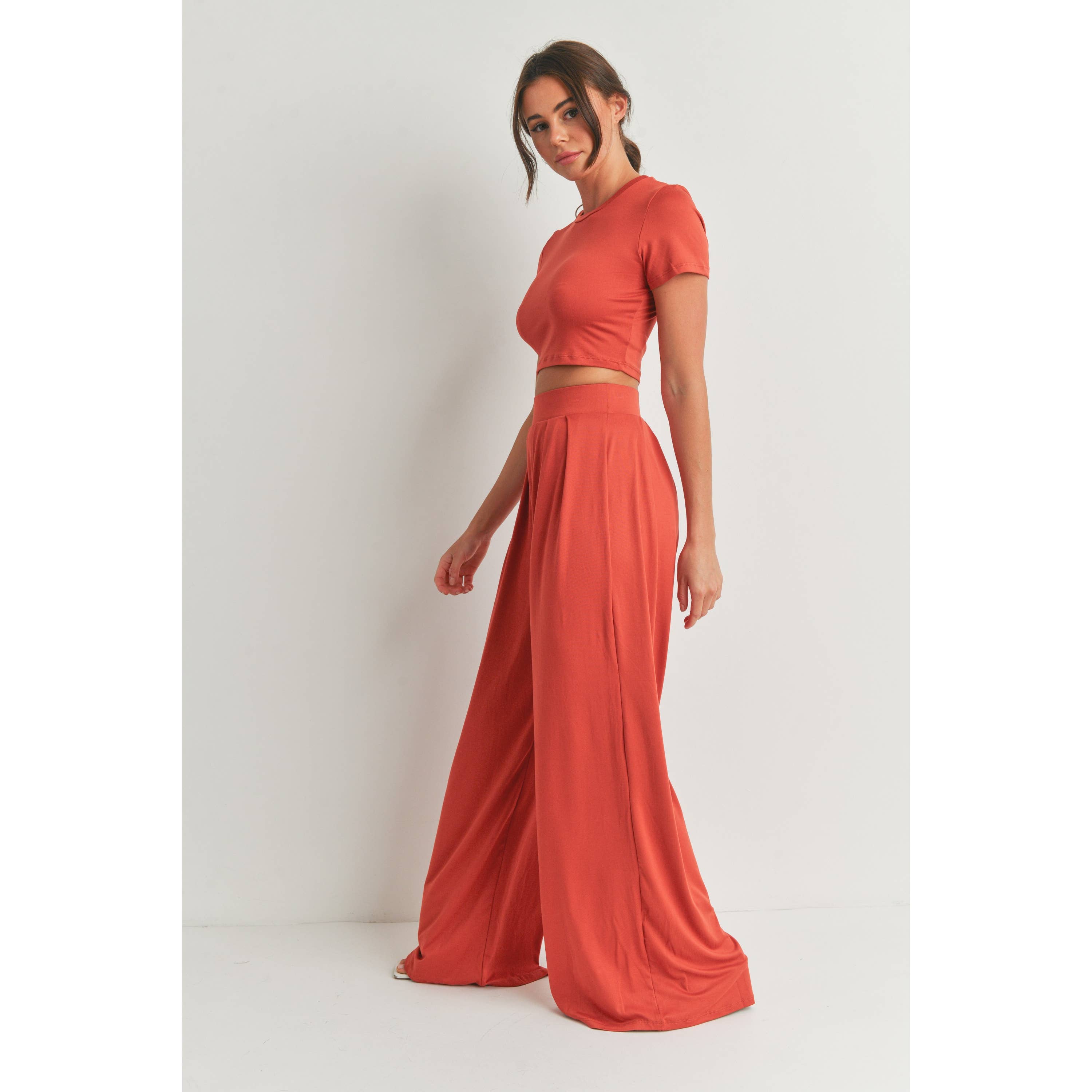 Peace Love Line - Vente Ensemble haut et pantalon (PAS d'intérieur) - Femme - Ensemble haut court et pantalon palazzo à jambes larges10