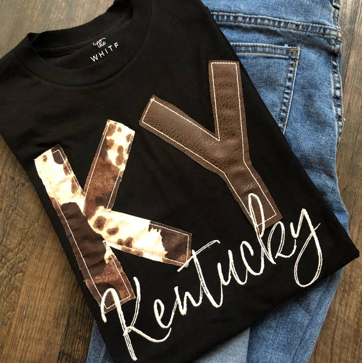 The White Stitch - Wholesale T-Shirt - Women's - State Cow Print Tee | Black1