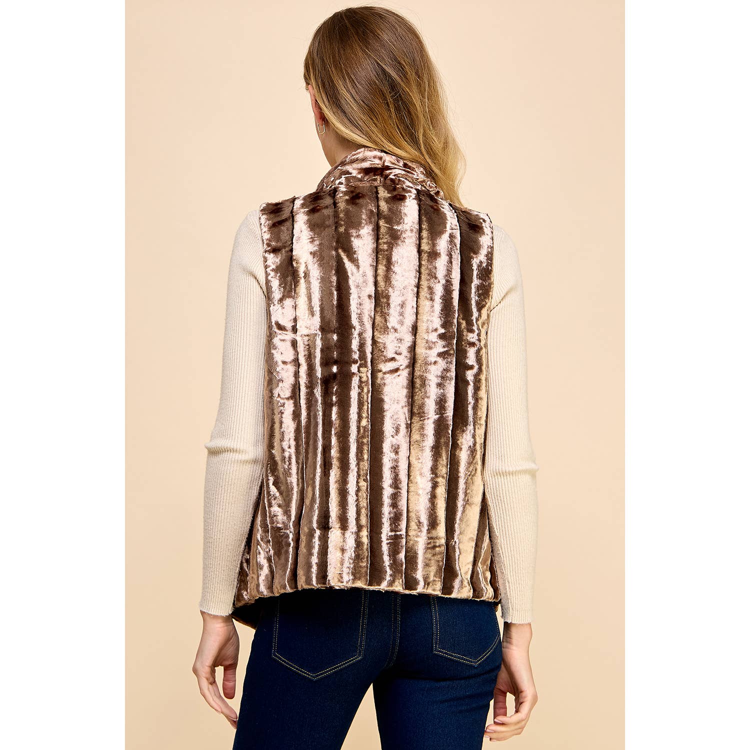 BROWN FAUX FUR OPEN VEST 25246 for wholesale on Faire2