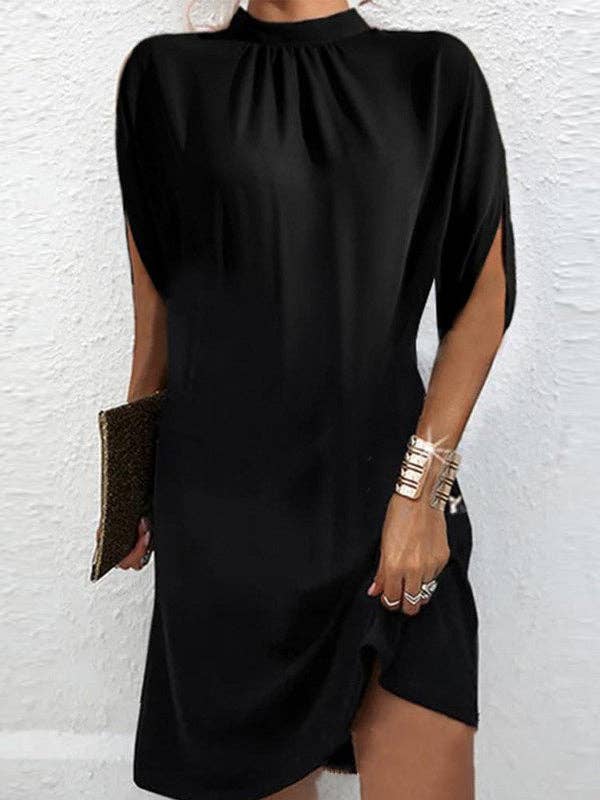 Sheer Trend - Wholesale Dress - Women's - Batwing Sleeves Loose Geometric Pleated Printed Round-Neck Mini Dresses6