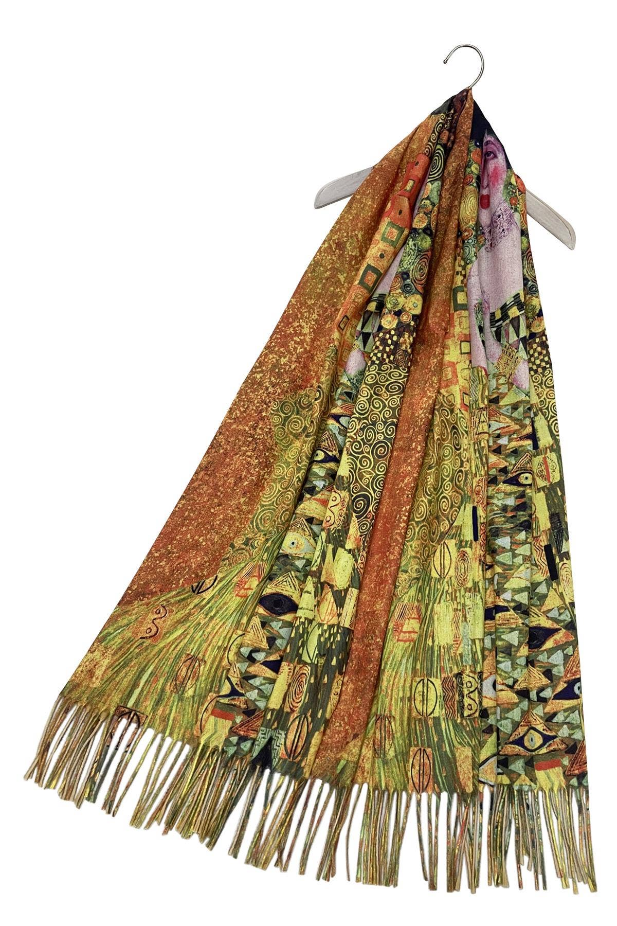 Fashion Scarf World - Wholesale Scarf - Women's - Klimt 'Portrait Of Adele' Print Wool Tassel Scarf5