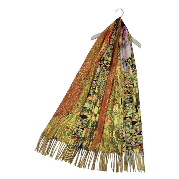Fashion Scarf World – wholesale Scarf – Women's – Klimt 'Portrait Of Adele' Print Wool Tassel Scarf5