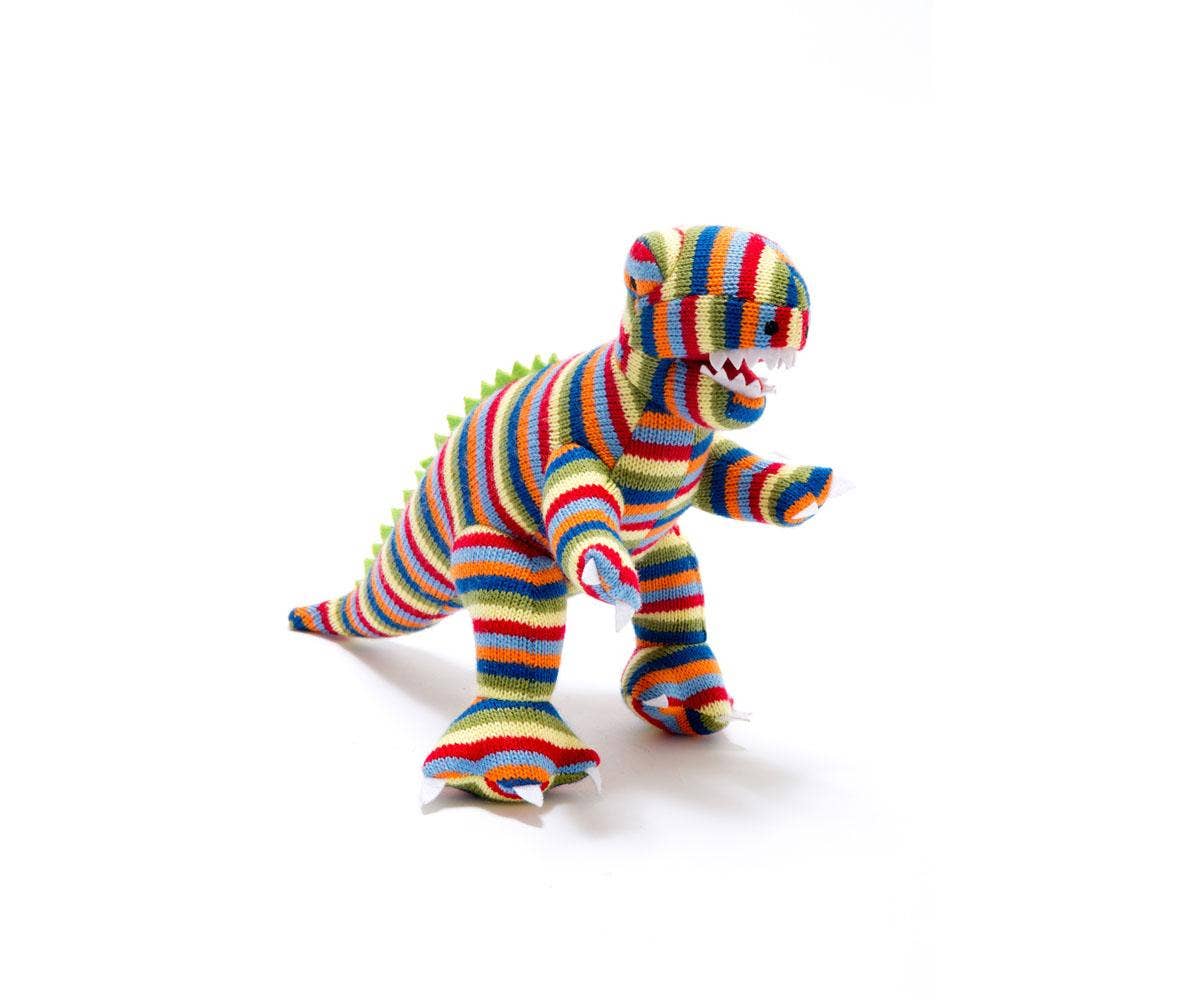 Best Years Ltd - Wholesale Stuffed/Plush Toy - Kids & Baby - T Rex  Soft Toy Dinosaur Teddy - Knitted Rainbow Stripe2