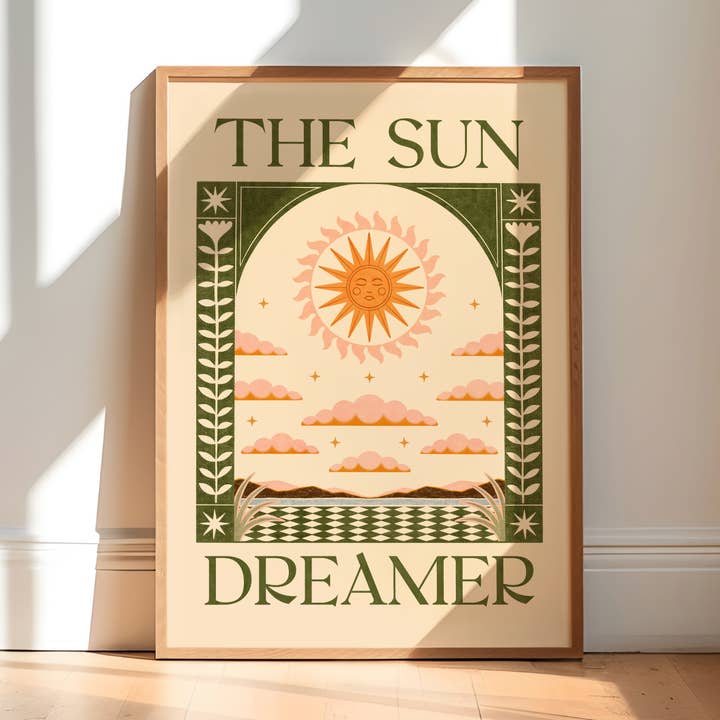 ‘The Sun Dreamer’, Bohemian Sun Cloud Wall Art Print Poster for wholesale by Nïma Nïma Studio