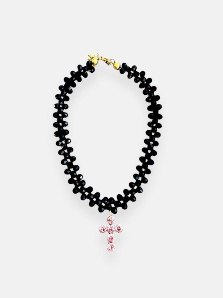 Collier ras-du-cou Croix Rose Vivienne pour la vente par Truhanas