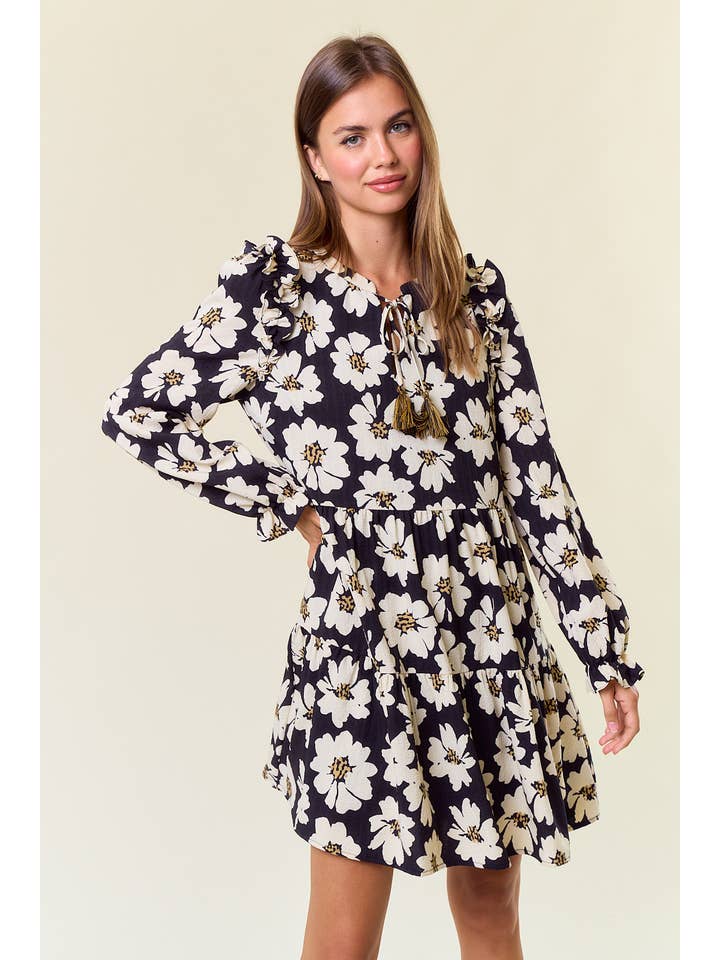 Doe and Rae - Wholesale Dress - Women's - FLORAL PRINT LONG SLEEVE TIERED MINI DRESS - 27817D