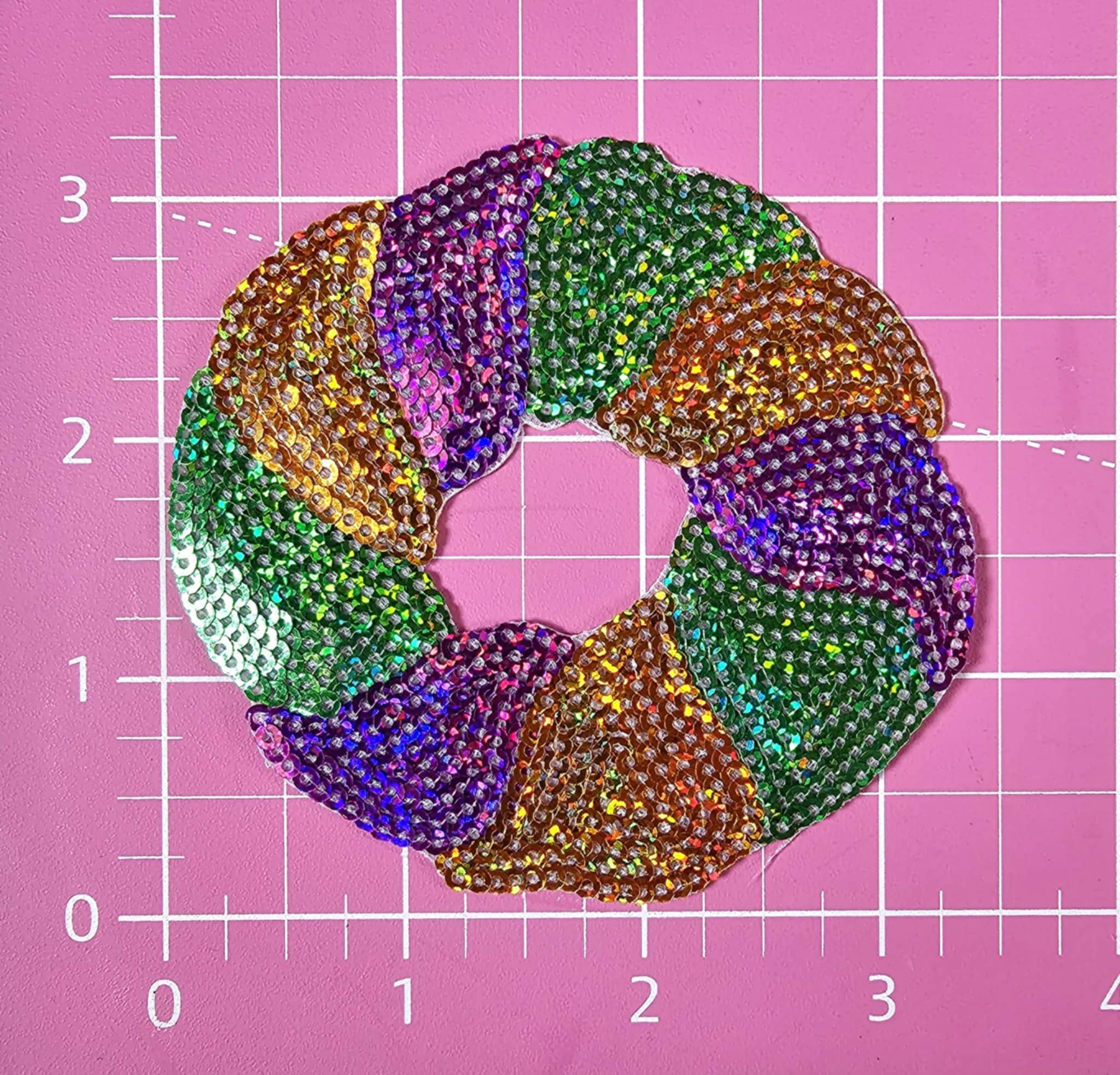 Scratch Decor - Wholesale Patch - Sequin King Cake Mardi Gras Iron On Patch1