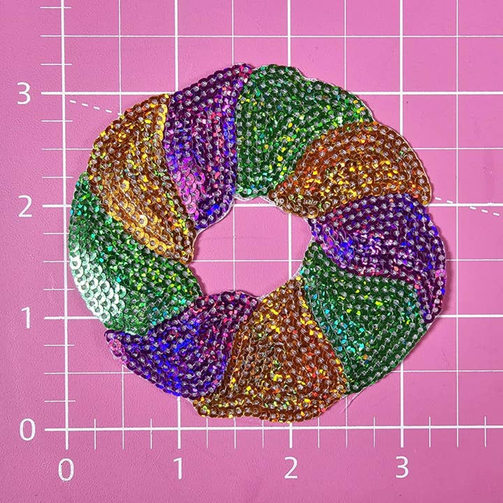 Scratch Decor - Wholesale Patch - Sequin King Cake Mardi Gras Iron On Patch1