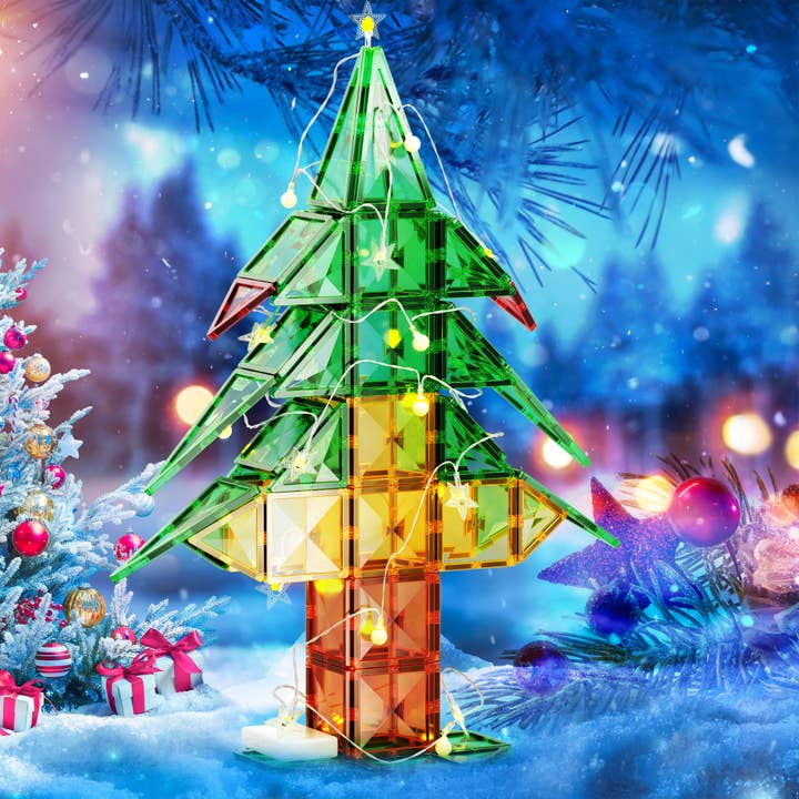 PicassoTiles - Wholesale Toy Set - Kids - Christmas Tree Magnet Building Tiles - 106 Pieces