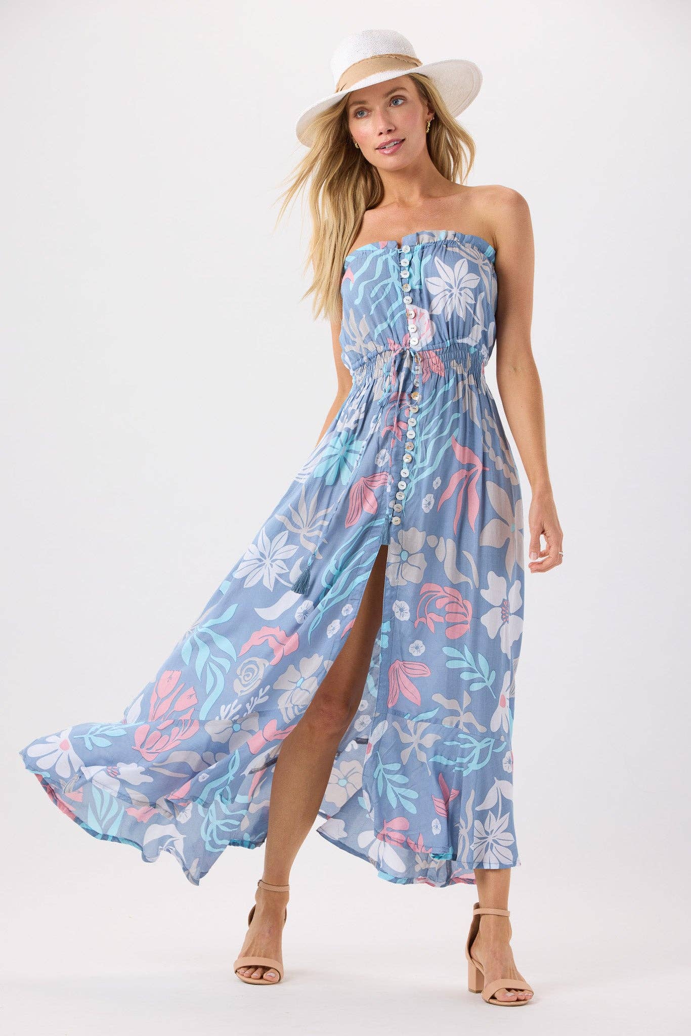 Shellscapes Dusty Blue Ryden Maxi Dress for wholesale on Faire