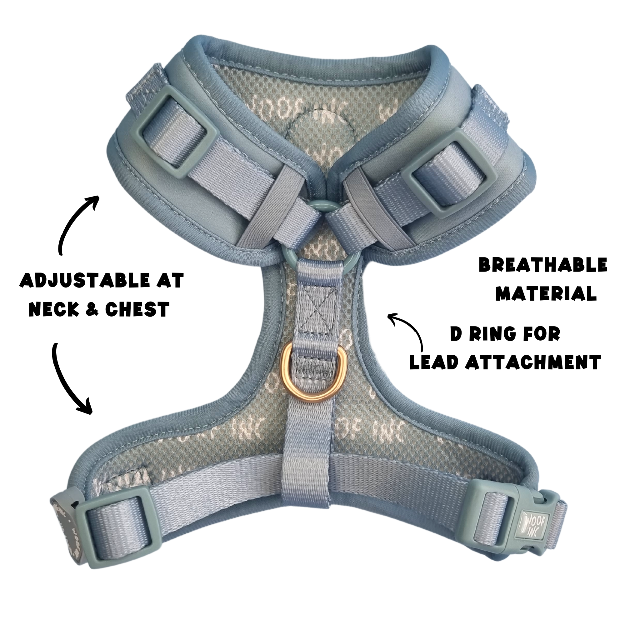 WOOF INC - Wholesale Pet Harness - Dog - Dusty Blue Adjustable Dog Harness1