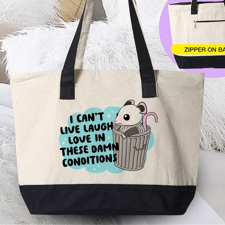 Can't Live Laugh Love Mouse - Funny Canvas Zipper Tote for wholesale by House Of Rodan