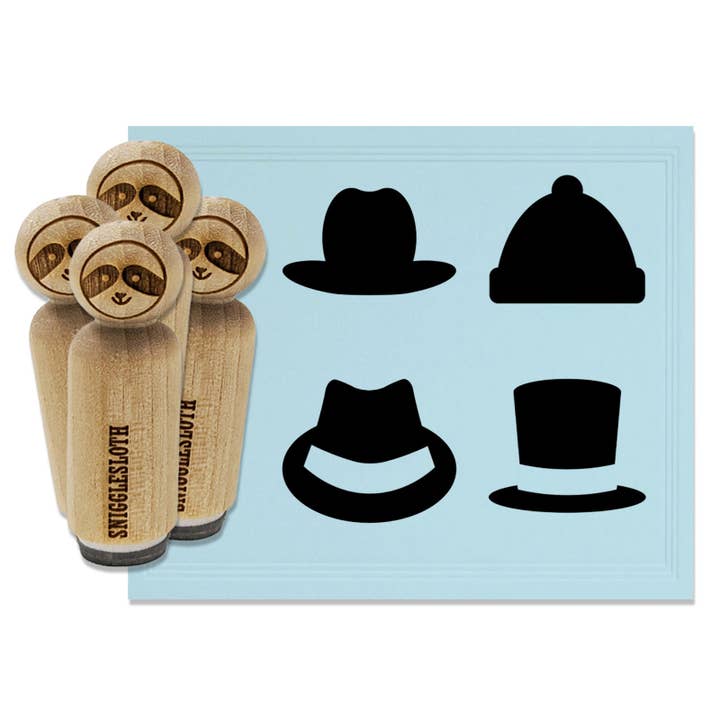 Ensemble de tampons en caoutchouc Hats Top Fedora Beanie Cowboy pour l'estampage, l'artisanat et les agendas pour la vente par Sniggle Sloth