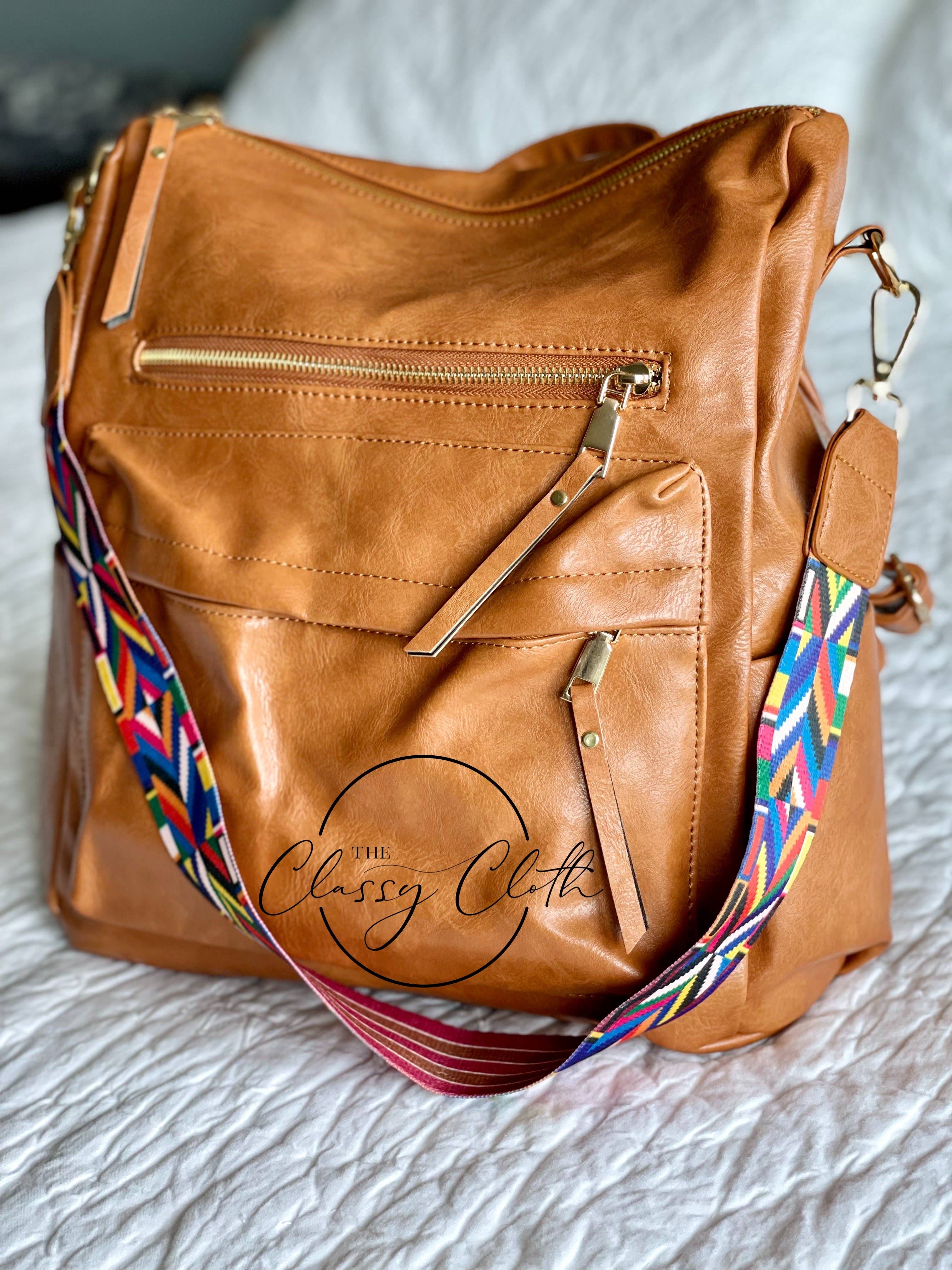 The Classy Cloth WS - Wholesale Backpack - Women's - Chloe Convertible Backpack - Tan - Aqua Brown Boho RTS4