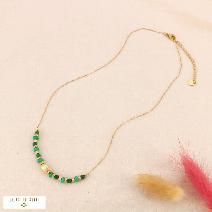 Lilas de Seine - Wholesale Link & Chain Necklace - Stainless steel necklace with natural stone washers 01240694