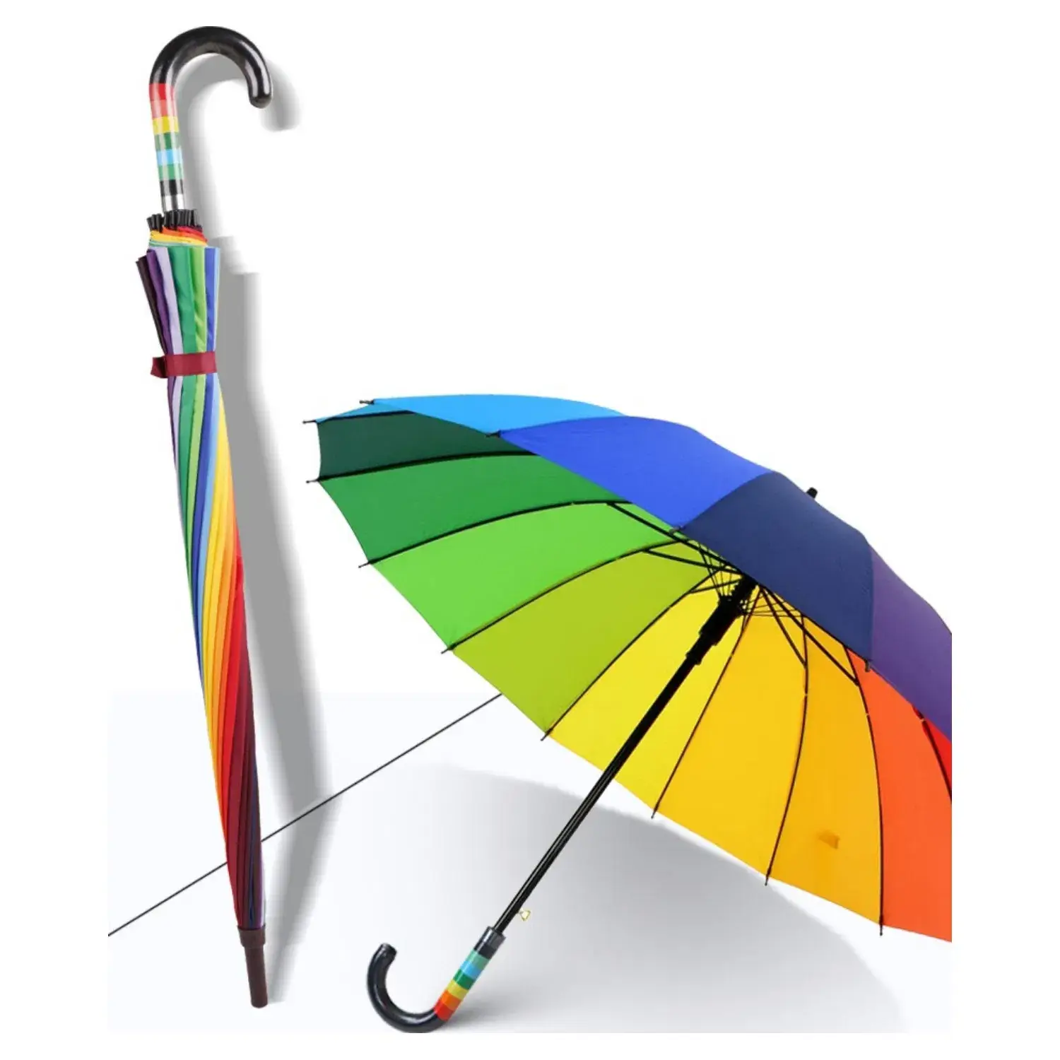 Superbia – wholesale Beach Umbrellas – Auto Open Large Long Stick 16 Ribs Long Rainbow Umbrella 2