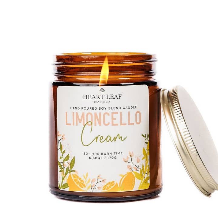 Limoncello Cream - 6.8oz Amber Glass Candle for wholesale by Heart Leaf Candle Co.