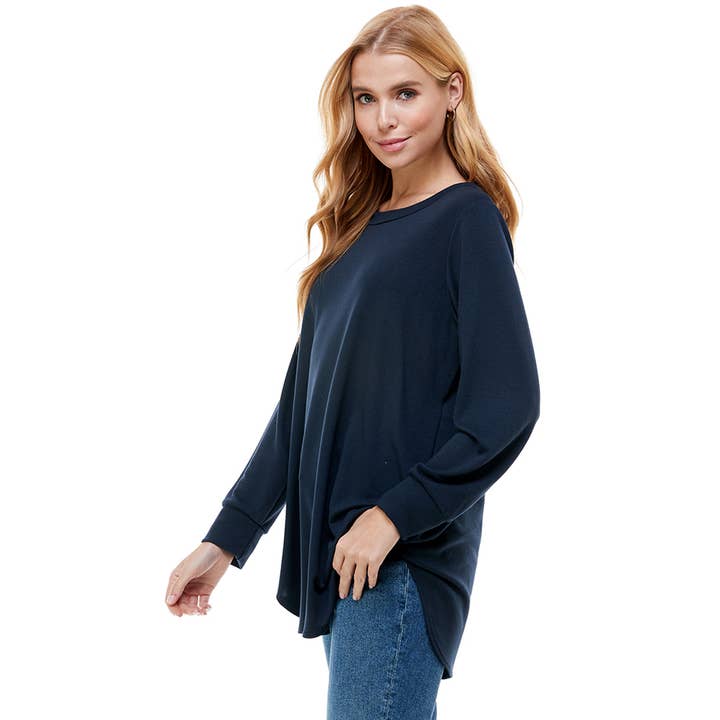 Azules Clothing - Wholesale Tunic - Women's - ATP-2321FT-Women's Oversized Long Sleeve Crew Neck Tunic33