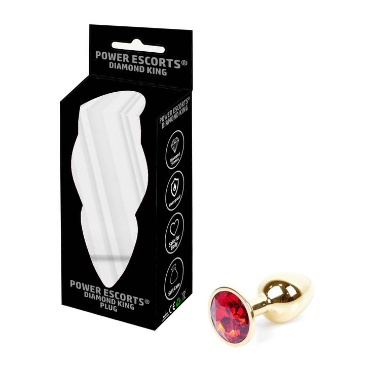 Power Escorts - BR211 Sred - Diamond King Gold Anal Small Plug Red Stone - Diameter 2.7 cm - Length 7 cm for wholesale by Kinky Pleasure