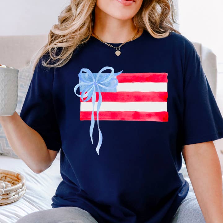 Shoppe SHC - Wholesale T-Shirt (Graphic) - Women's - Coquette American Flag | July 4th Graphic Tee | Gildan