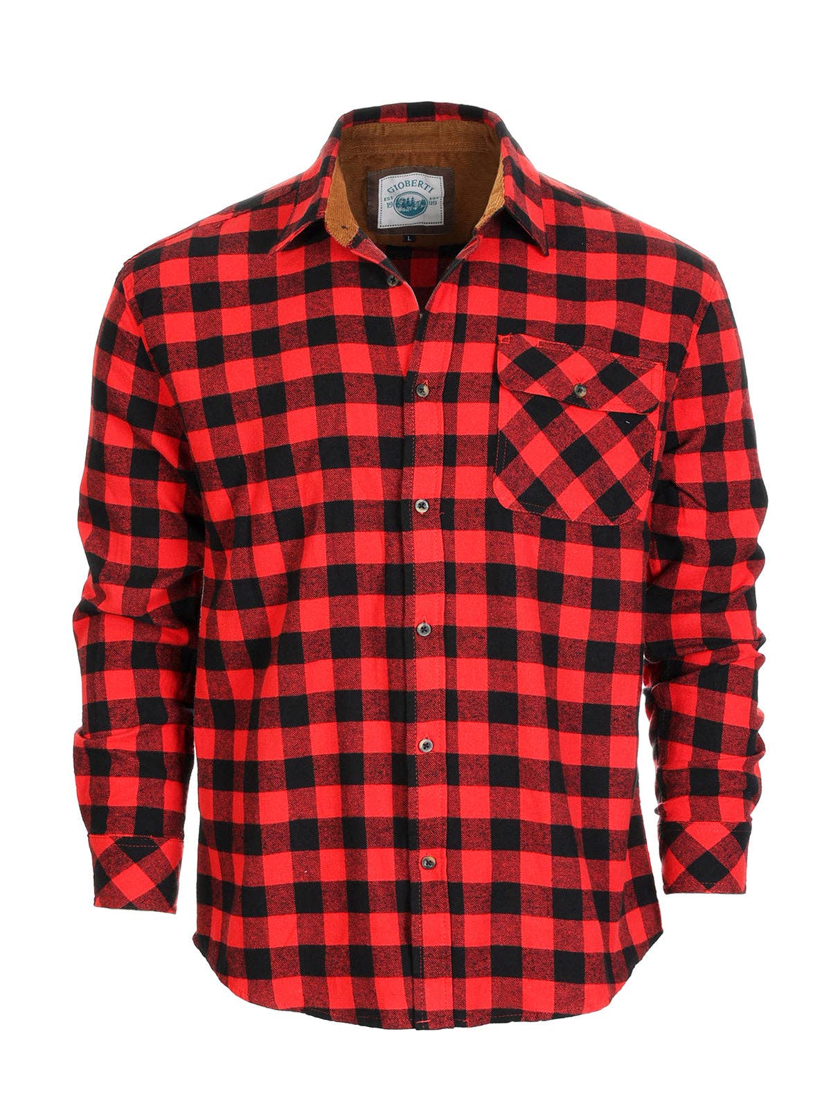 b-one inc - Wholesale Button Down Shirt - Men's - Men's Flannel Button Up Shirt with Corduroy Contrast GB-LS94FC5