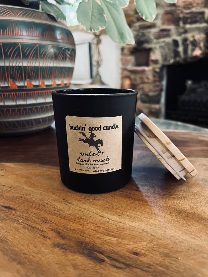 Candle Amber + Dark Musk Ceramic (western decor) for wholesale by buckin’ good products