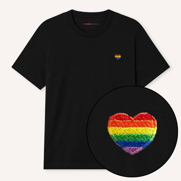 Rainbow Heart Embroidery Detail T-Shirt for wholesale by The Spark Company