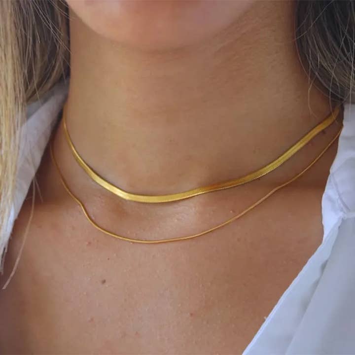 Layering Double 18K Gold Plated Chain Necklace Simple for wholesale by Sweet Cherry Sky